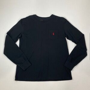 Polo Ralph Lauren Mens Long Sleeve Pocket T-Shirt Red Pony Logo Black Medium